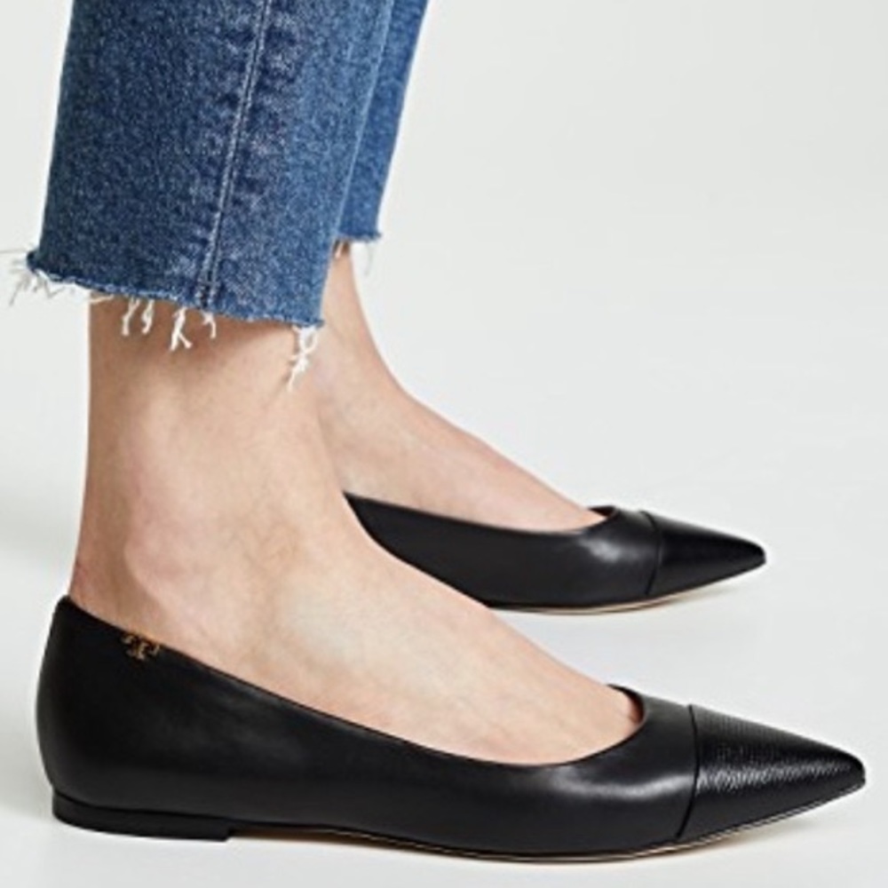 Tory Burch ‘Penelope’ embossed leather flat, pointed toe, size 7